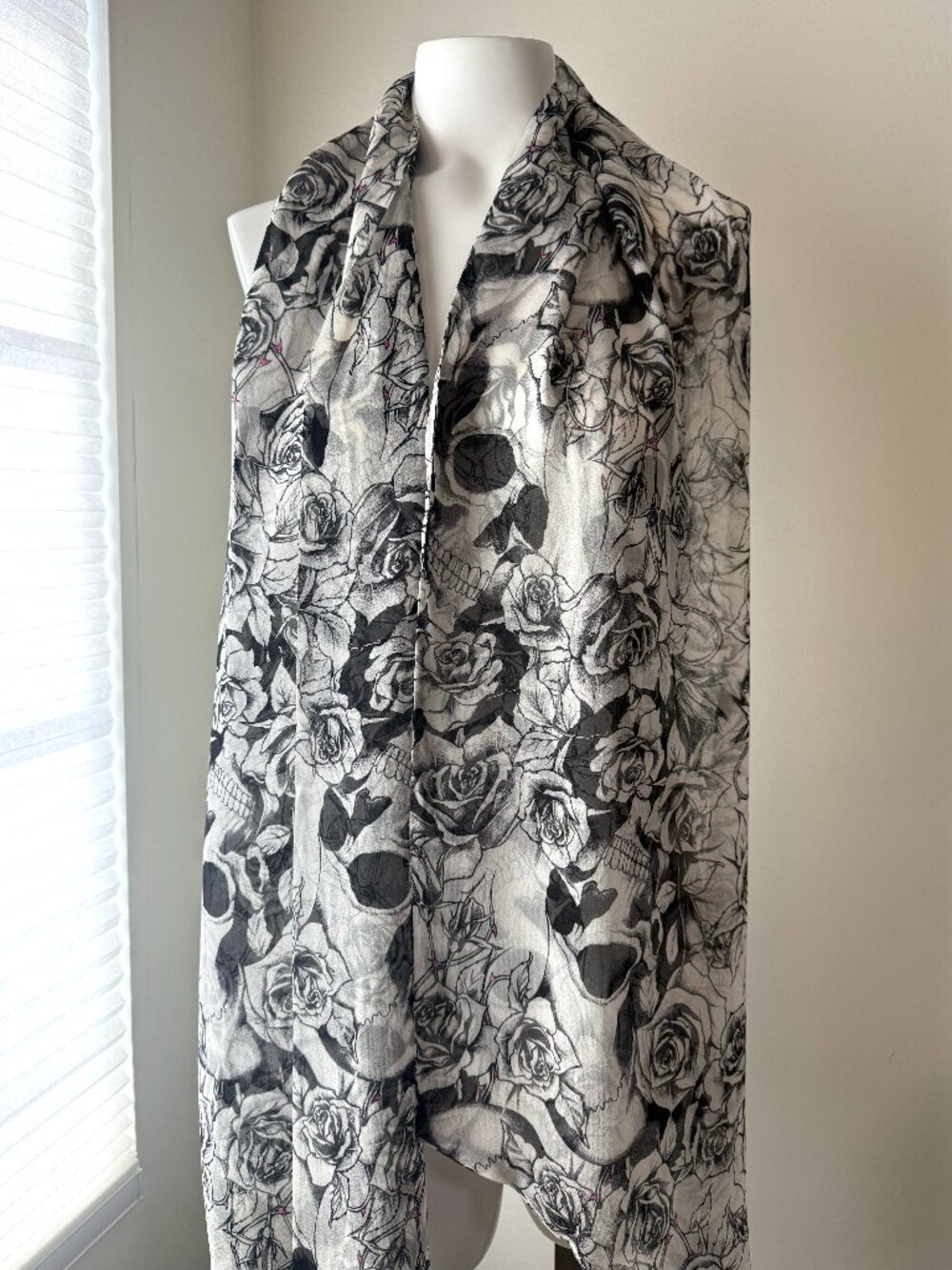 Authentic Thomas Wylde Allover Skull & Roses Silk Chiffon Scarf